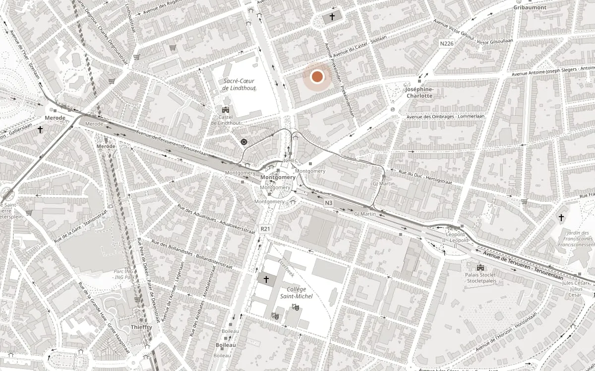 Plan du quartier : le studio, avenue du Castel, entre Montgomery et Joséphine-Charlotte